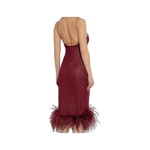 Feather-Trimmed Sparkle Midi Dress