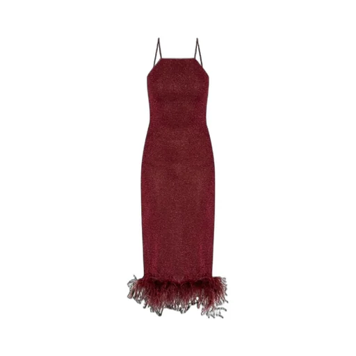 Feather-Trimmed Sparkle Midi Dress