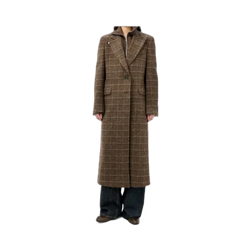 Check-Pattern Single-Breasted Coat