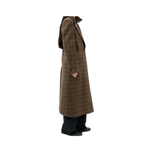 Check-Pattern Single-Breasted Coat