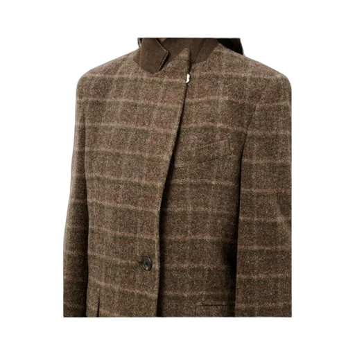 Check-Pattern Single-Breasted Coat