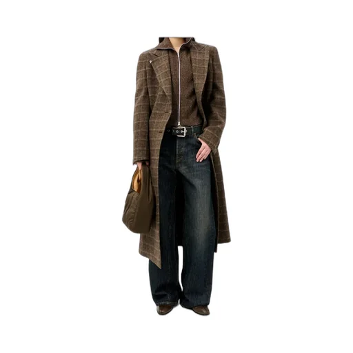 Check-Pattern Single-Breasted Coat