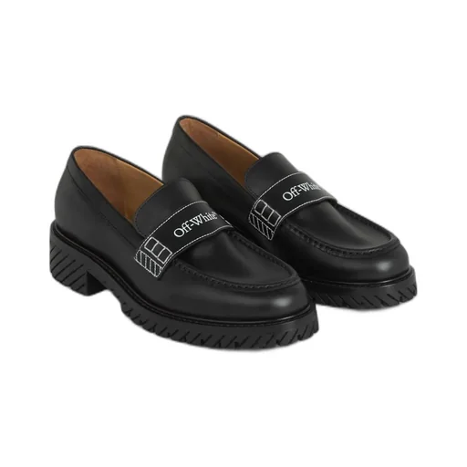 Military Logo-Print Leather Loafers