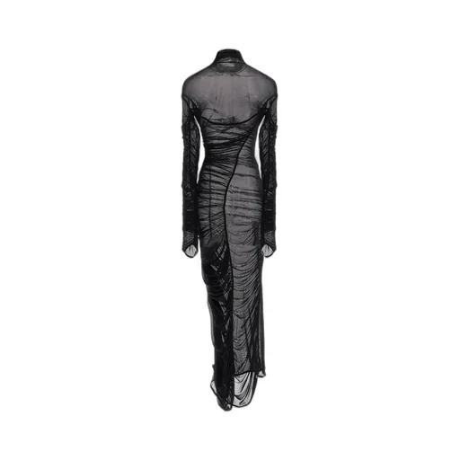 Fishnet Ruched Sheer Maxi Dress