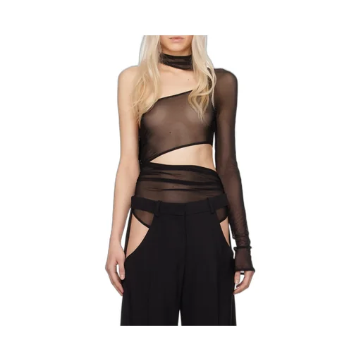 Asymmetric Tulle Bodysuit