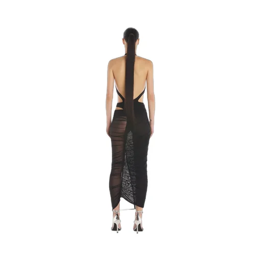 One-Shoulder Semi-Sheered Dress