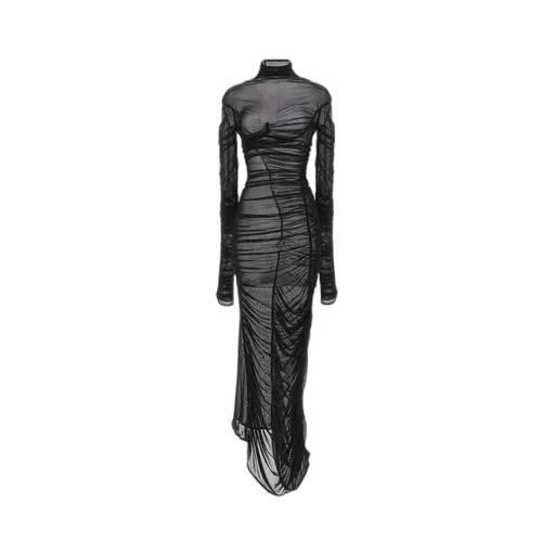 Fishnet Ruched Sheer Maxi Dress