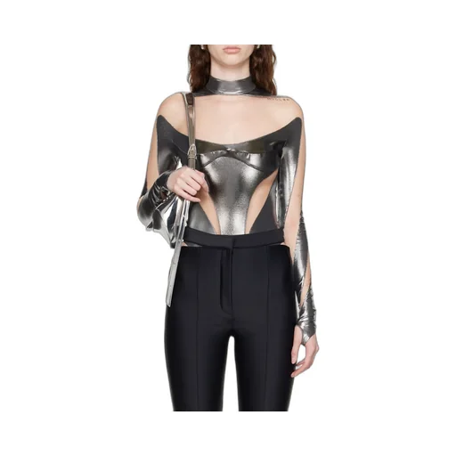 Sheer-Panelled Metallic Bodysuit