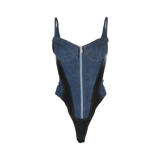 Corset-Style Denim Bodysuit