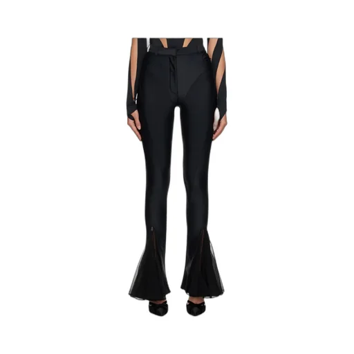 Mid-Rise Mesh Flared Trousers