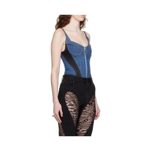 Corset-Style Denim Bodysuit