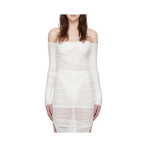 Off-Shoulder Ruched Mesh Bodysuit
