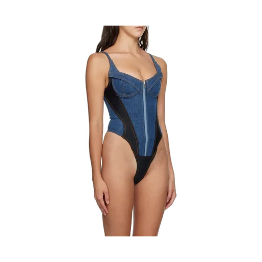 Corset-Style Denim Bodysuit