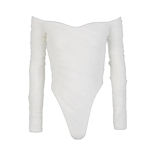 Off-Shoulder Ruched Mesh Bodysuit
