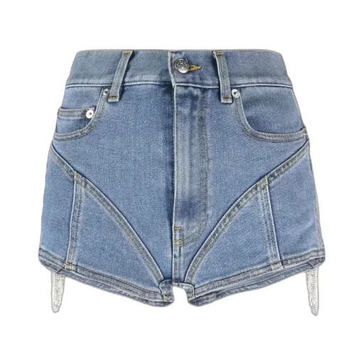 Crystal-Embellished Panelled Denim Shorts