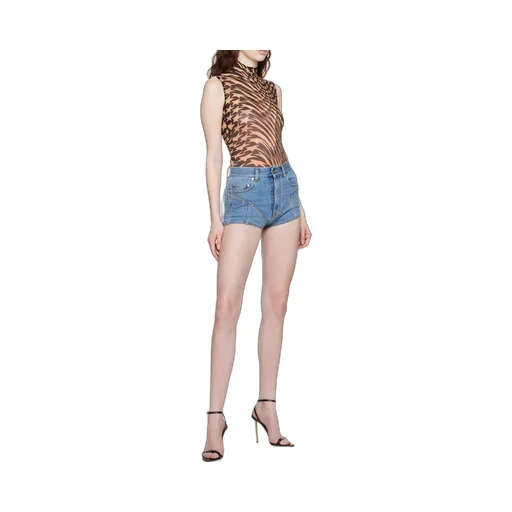 Crystal-Embellished Panelled Denim Shorts