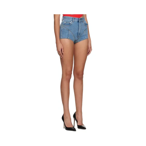 Crystal-Embellished Panelled Denim Shorts