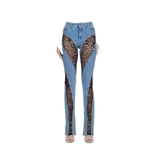 Lace-Panel Skinny Jeans