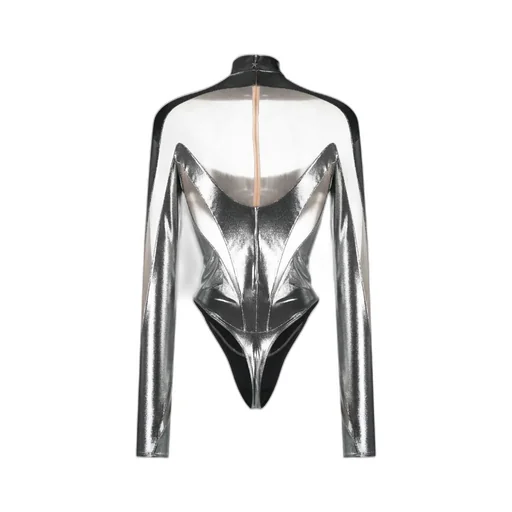 Sheer-Panelled Metallic Bodysuit