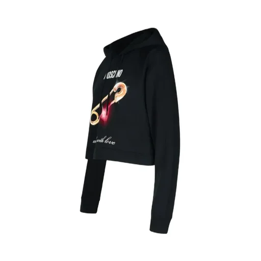 Heart-Printed Drawstring Cropped Hoodie