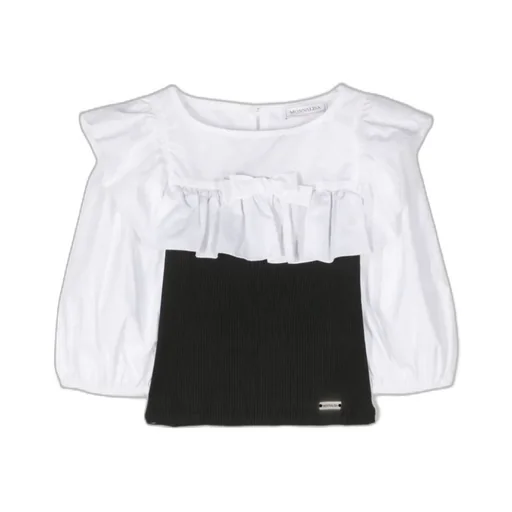 Two-Tone Ruffle-Detail Blouse