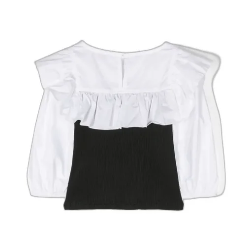 Two-Tone Ruffle-Detail Blouse