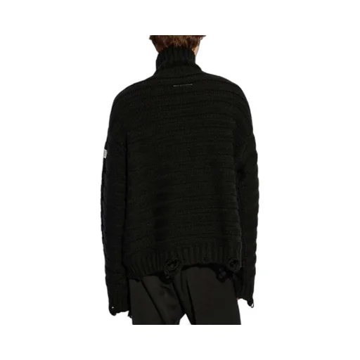 High-Neck Drop-Shoulder Distressed Jumper