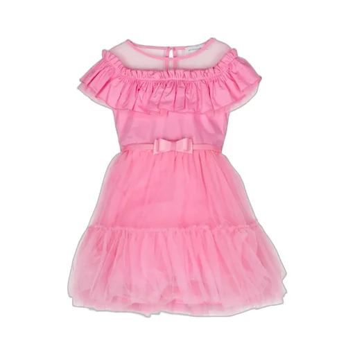Ruffled-Detail Crewneck Tulle Dress