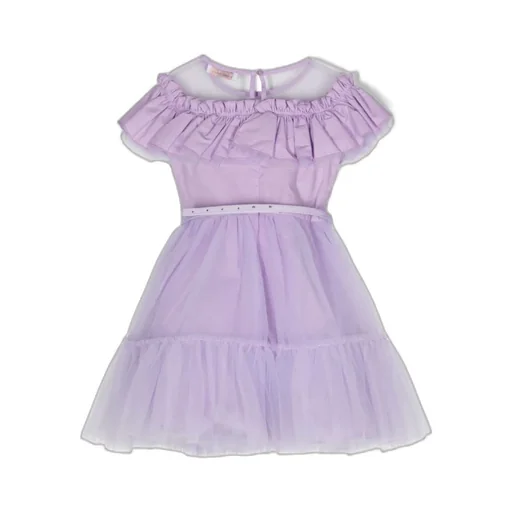 Ruffled-Detail Crewneck Tulle Dress