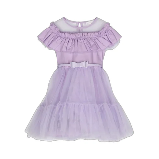 Ruffled-Detail Crewneck Tulle Dress