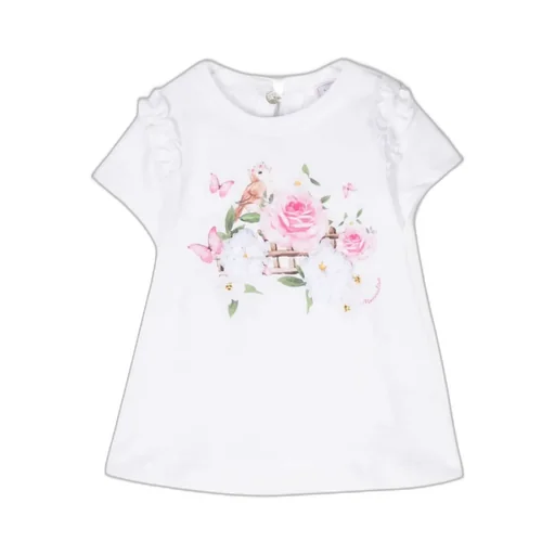 Graphic-Print Ruffled Cotton T-Shirt