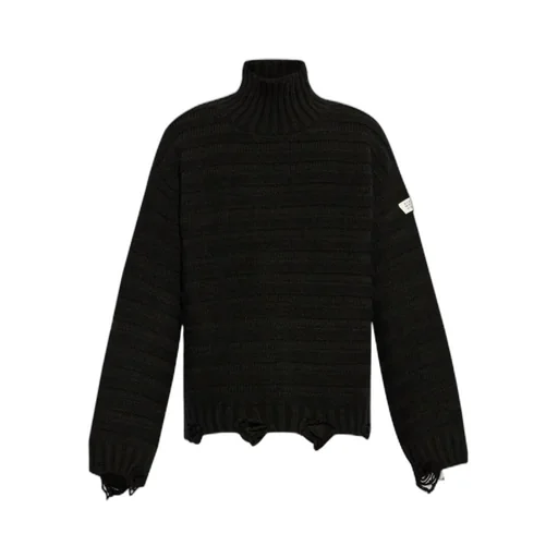 High-Neck Drop-Shoulder Distressed Jumper