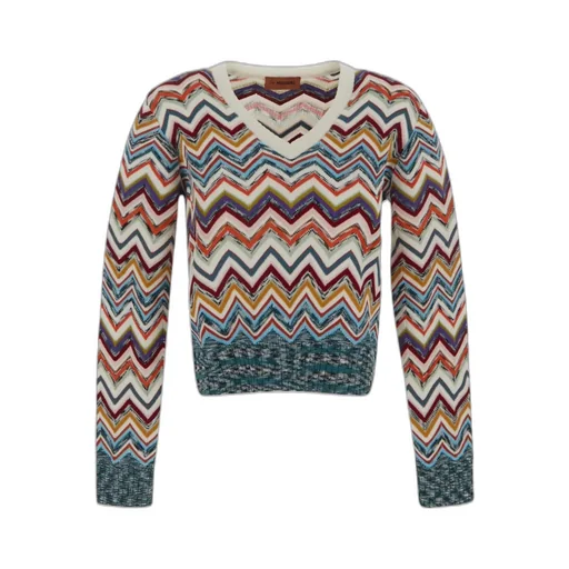 Zigzag Woven V-Neck Jumper