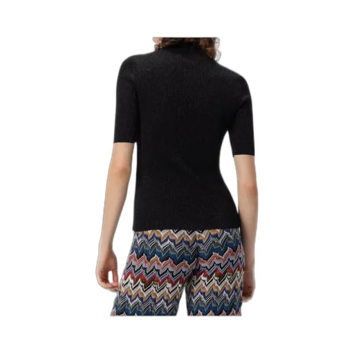 Roll Neck Ribbed-Knit Metallic Top