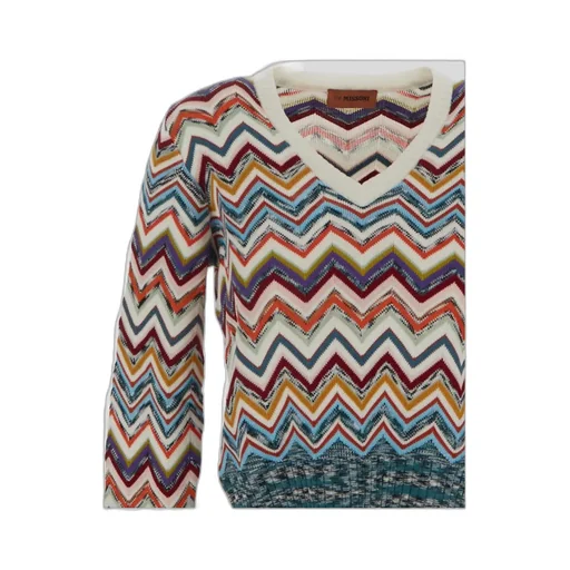 Zigzag Woven V-Neck Jumper