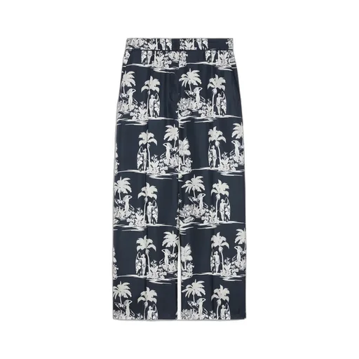 Printed Silk Cropped Trousers