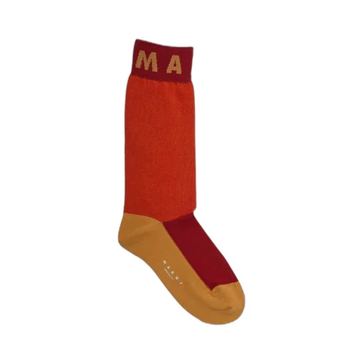 Orange Cotton Color-Block Socks With Logo Cuffs