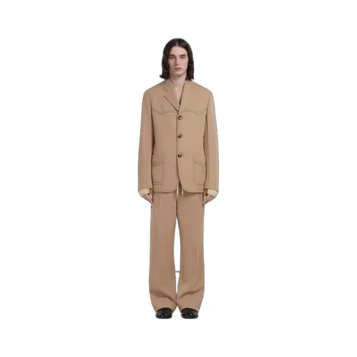 Single-Breasted Blazer In Beige Cavalry Wool