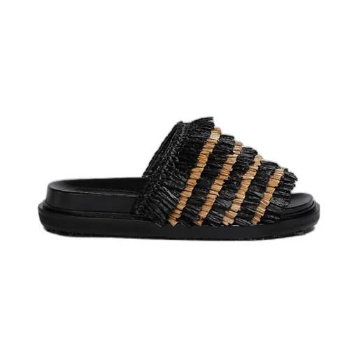 Black Fringe Slide Sandal