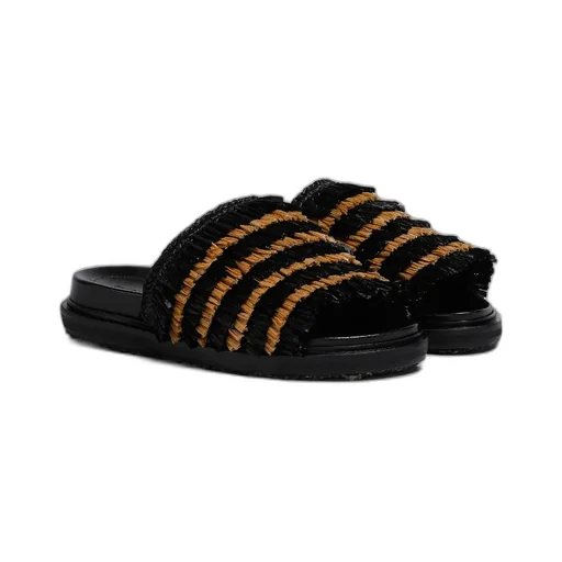 Black Fringe Slide Sandal