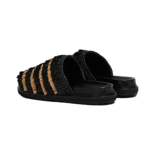Black Fringe Slide Sandal