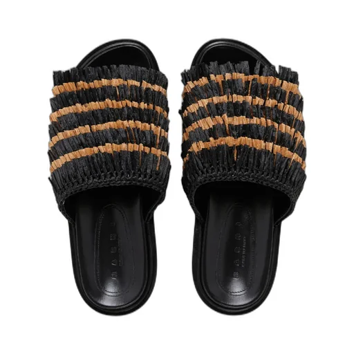 Black Fringe Slide Sandal