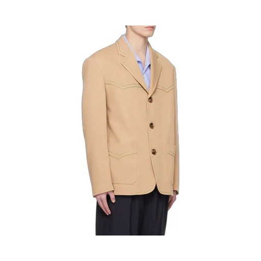 Single-Breasted Blazer In Beige Cavalry Wool