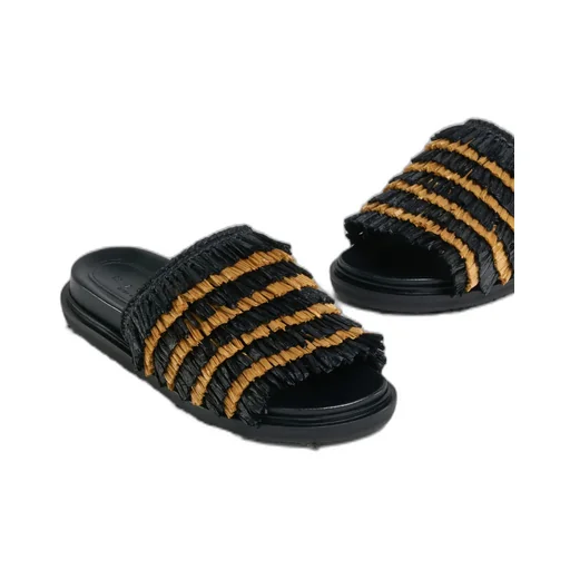 Black Fringe Slide Sandal