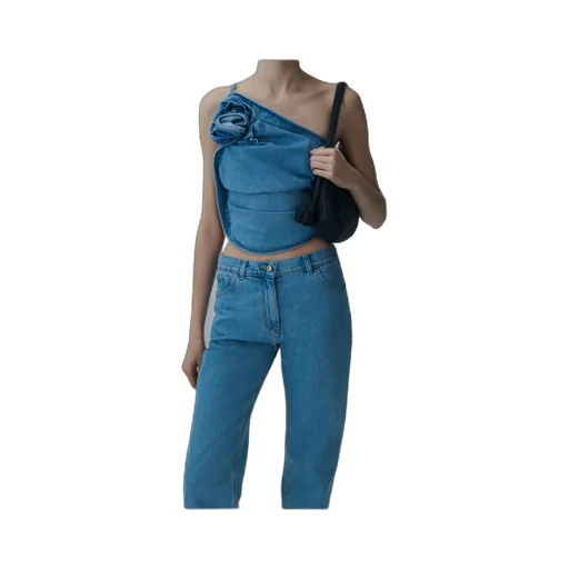 One-Shoulder Draped Denim Top