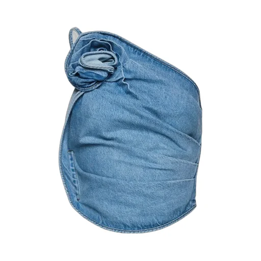 One-Shoulder Draped Denim Top