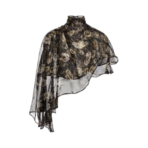 Flowy High-Neck Cropped Blouse