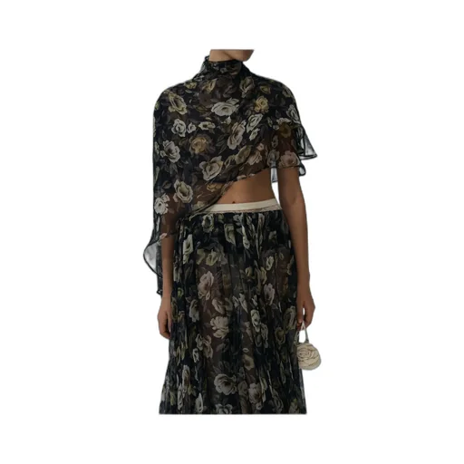 Flowy High-Neck Cropped Blouse