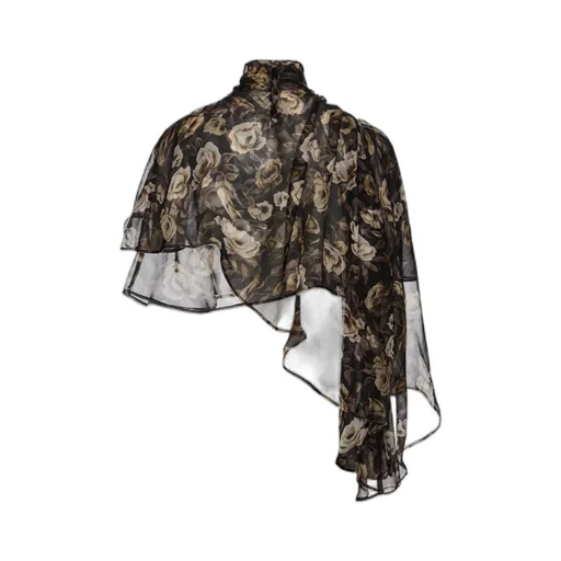 Flowy High-Neck Cropped Blouse