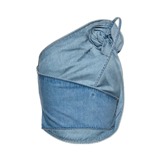 One-Shoulder Draped Denim Top
